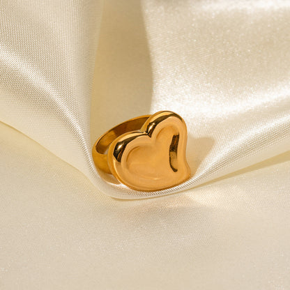 18K gold trendy exaggerated love-shaped design simple style ring