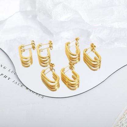 18K Gold Exquisite Simple Oval Design Versatile Earrings