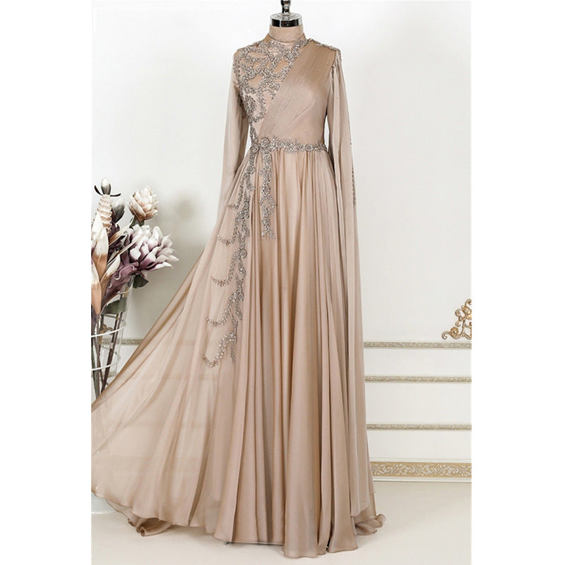 Robe de soirée musulmane champagne, fête formelle