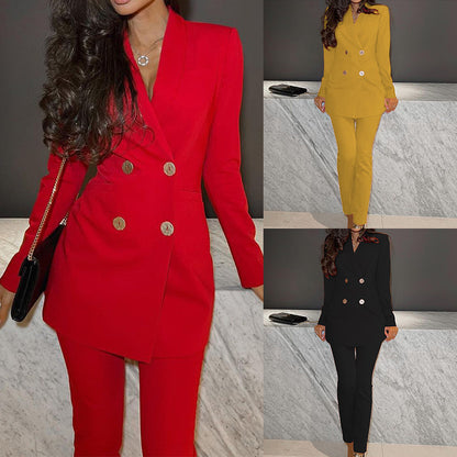 Women's Solid Color Casual Suit Wide-leg Pants Two-piece Suit