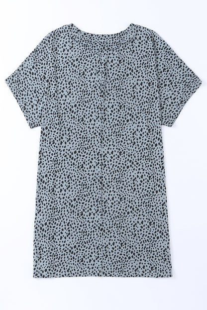 Cheetah Print Casual Side Pockets Short Sleeve Tunic Top