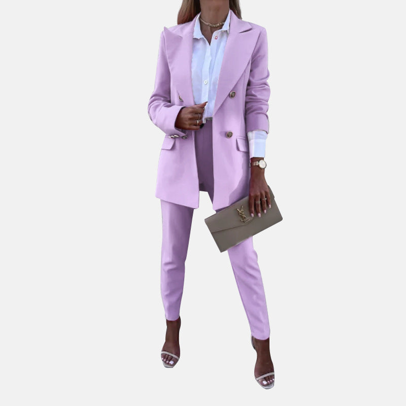 Women's Solid Color Fashion Casual Jacket Trousers Suit