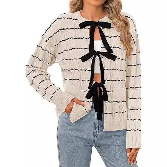 Cardigan tricoté pour femme avec haut noué