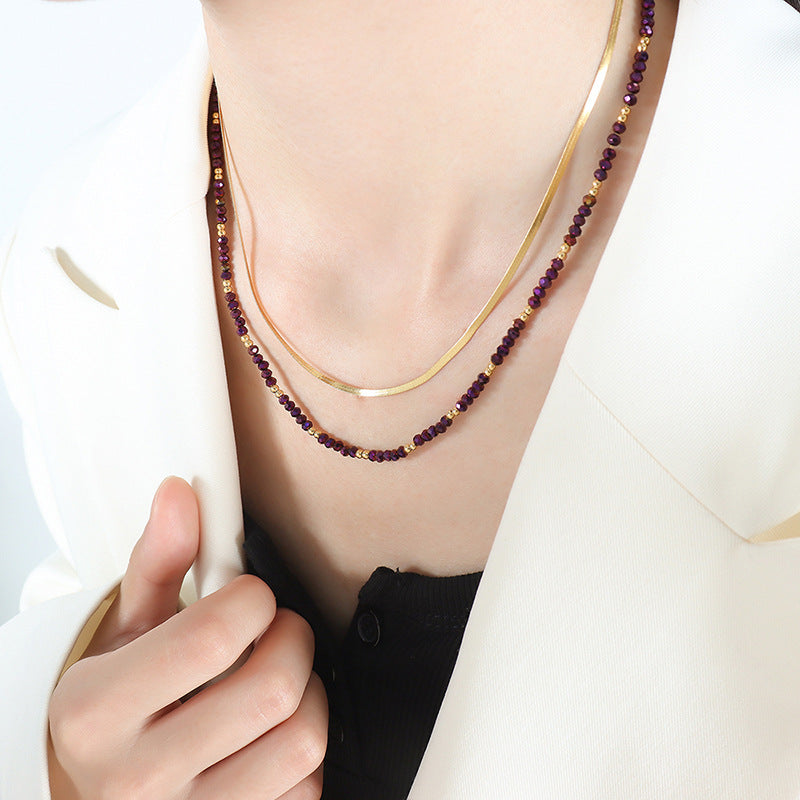 18k gold exquisite noble gemstones and blade chain double layer stacking design necklace