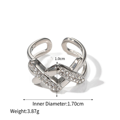 18K gold fashionable X-shaped zircon design ring