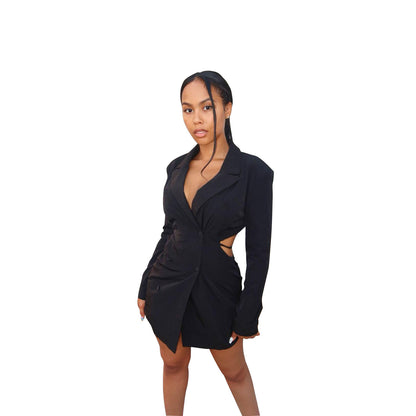 Women's Fashion Casual Autumn And Winter Suit Collar Backless Dress