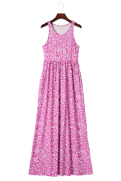 Rosafarbenes Maxi-Tanktopkleid mit Leopardentaschen