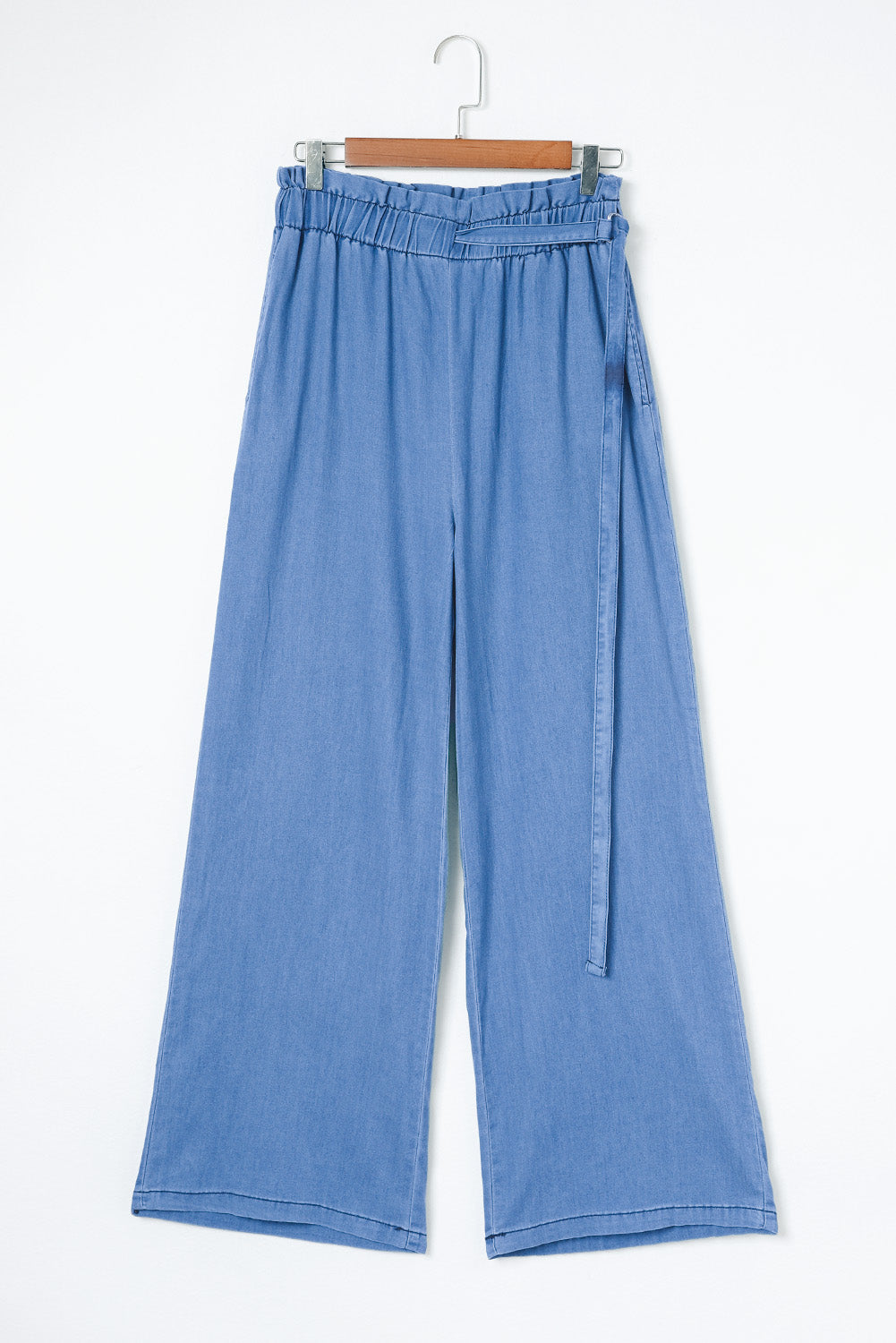 Sky Blue High Waist Pocketed Wide Leg Tencel Jeans