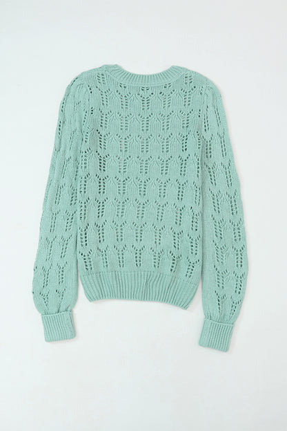 Green Sheer Knitted Pointelle Sweater