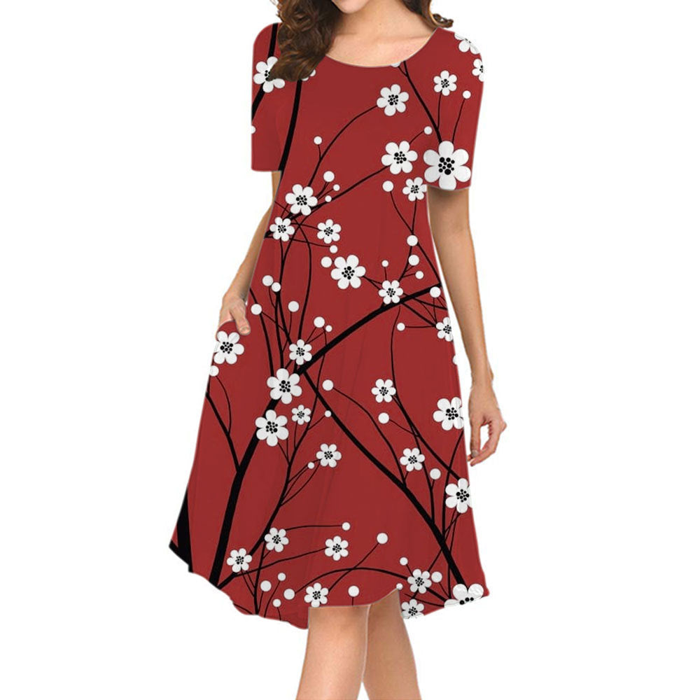 Elegant Graceful Chinese Style Loose Round Neck 3D Digital Printing Dress