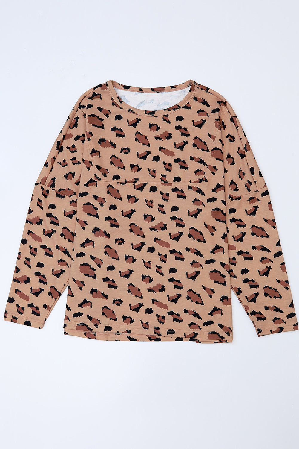 Brown Leopard Stitching Loose Long Sleeve Top