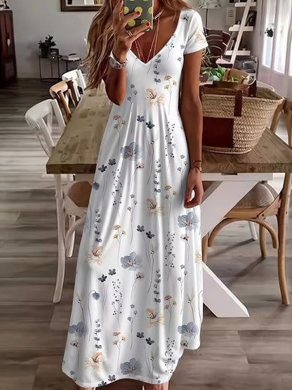 Robe longue imprimée décontractée à col en V