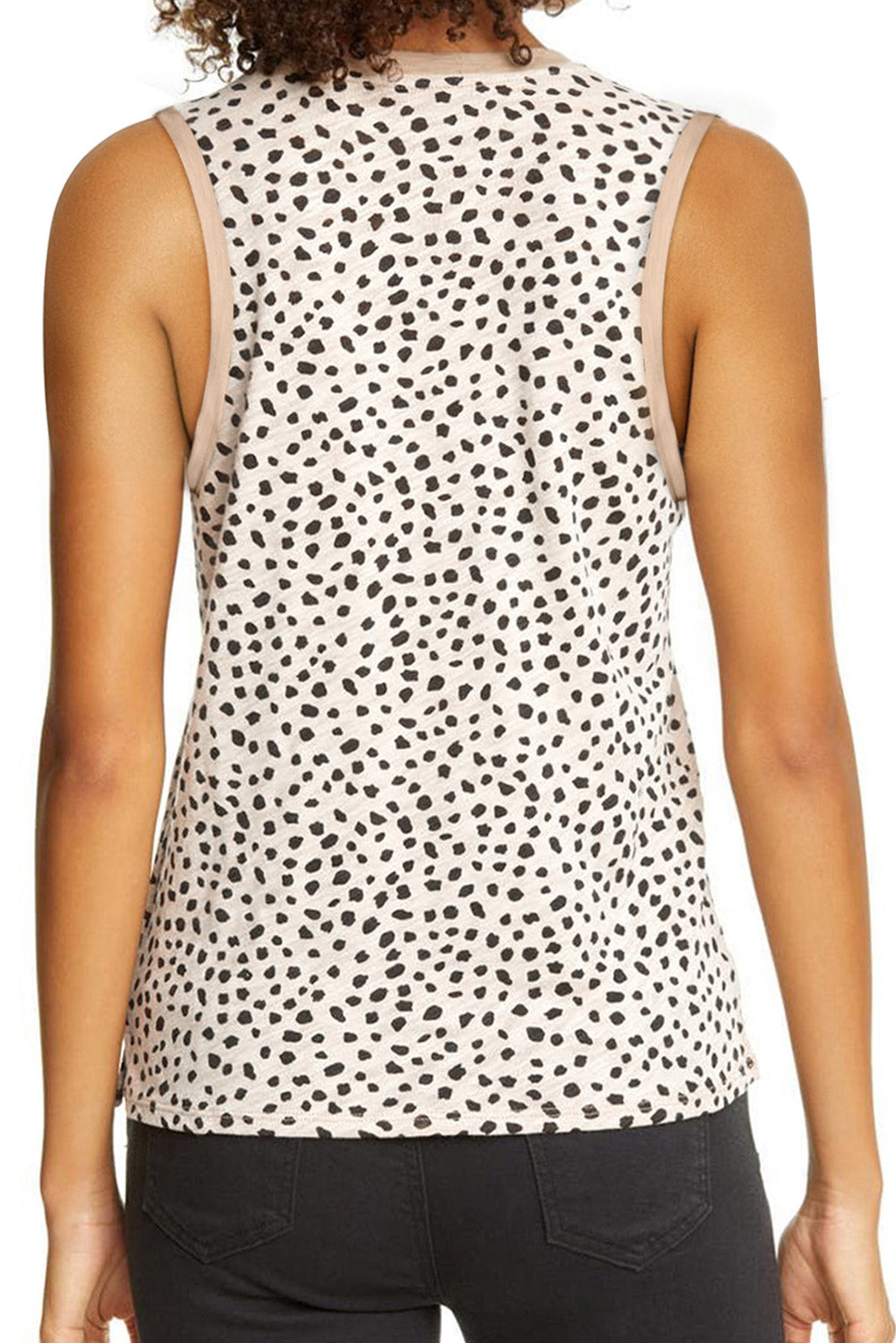 Lässiges Tanktop mit Rundhalsausschnitt und Leoparden-Kontrastbesatz