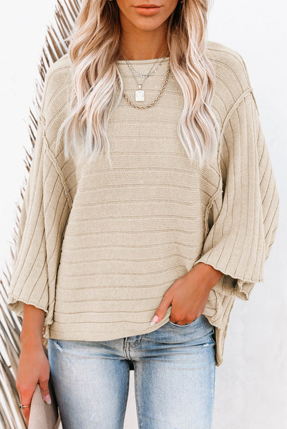 Black Ribbed Knit 3/4 Sleeve Dolman Sweater