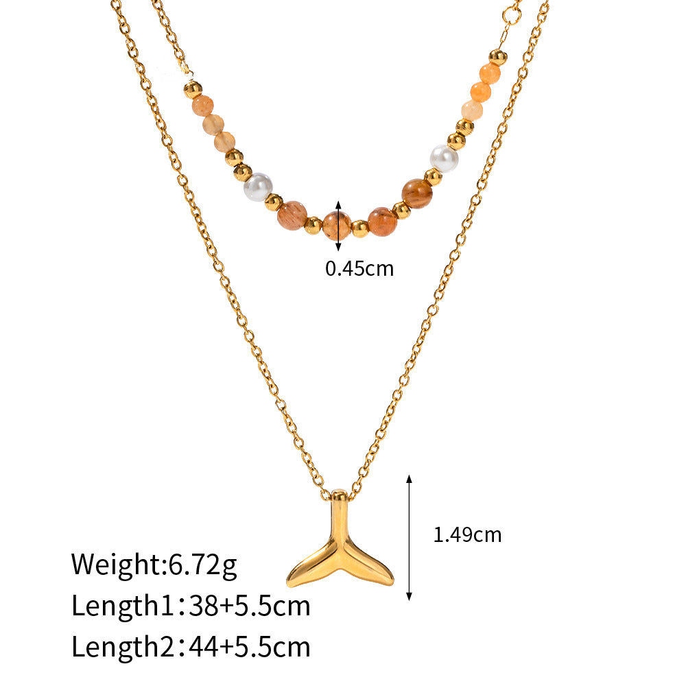 18k Gold Noble and Elegant Double Layer Matching Fishtail Design Simple Pendant Necklace