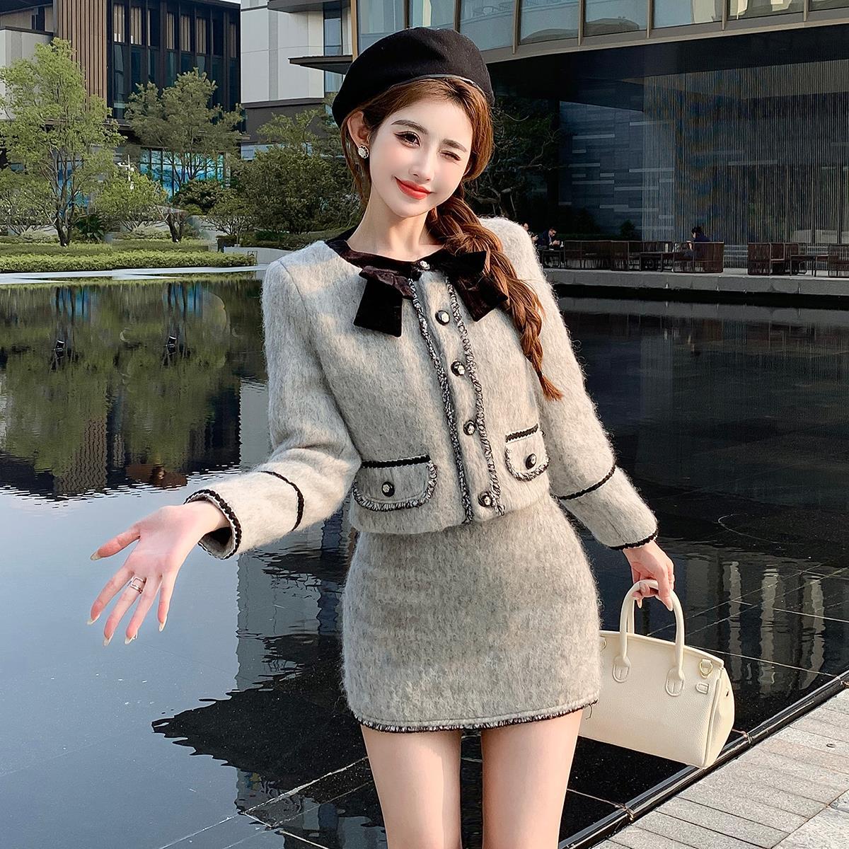 Classic Style Jacket High Waist Skirt Two-piece Set