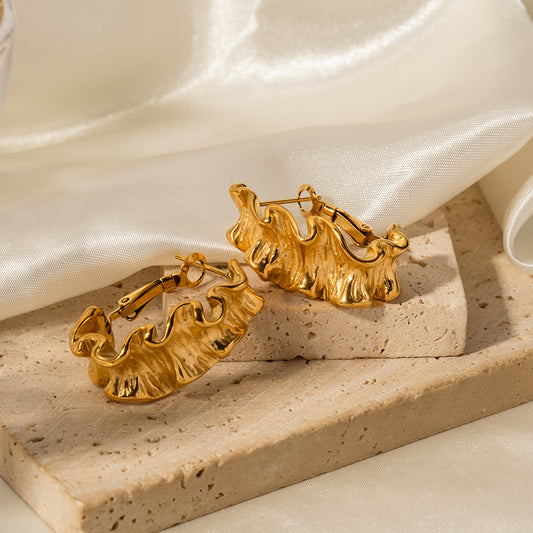 18K Gold Personalized Exaggerated Lava Shaped Earrings