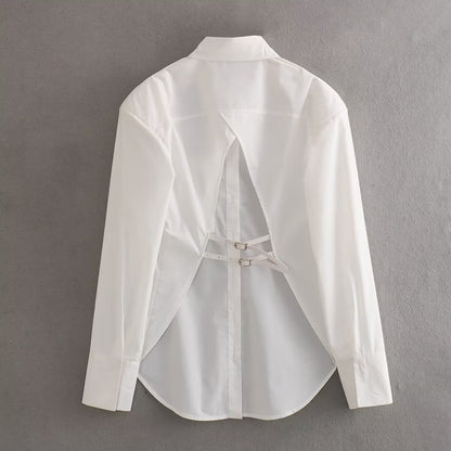 Chemise blanche pure à coupe slim et ajourée pour femme