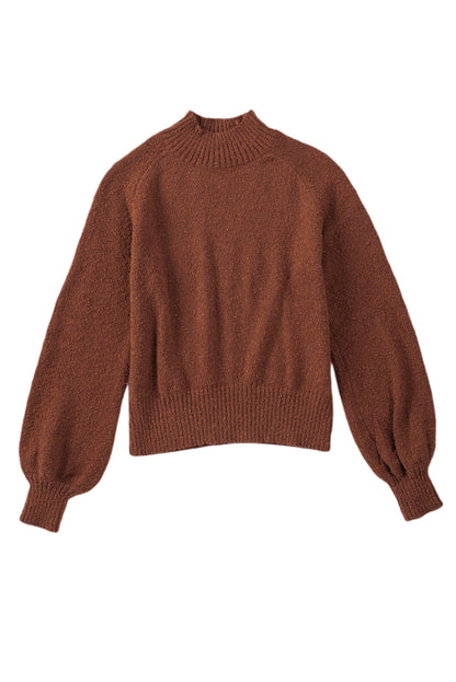 Brown Solid Color Lantern Sleeve Knitted Sweater