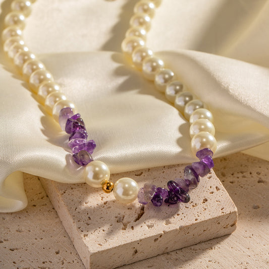 Vielseitige Halskette mit klassischem Vintage-Perlen- und Amethyst-High-End-Perlendesign aus 18 Karat Gold