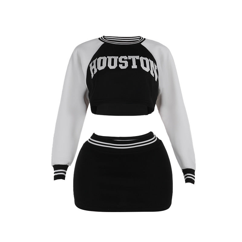 Tenue de jupe pull de baseball slim décontractée pour femme