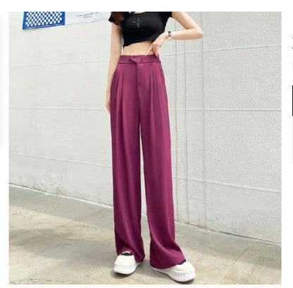 Anzughose mit weitem Bein für Damen, hohe Taille, Baggy-Hose mit geradem Bein