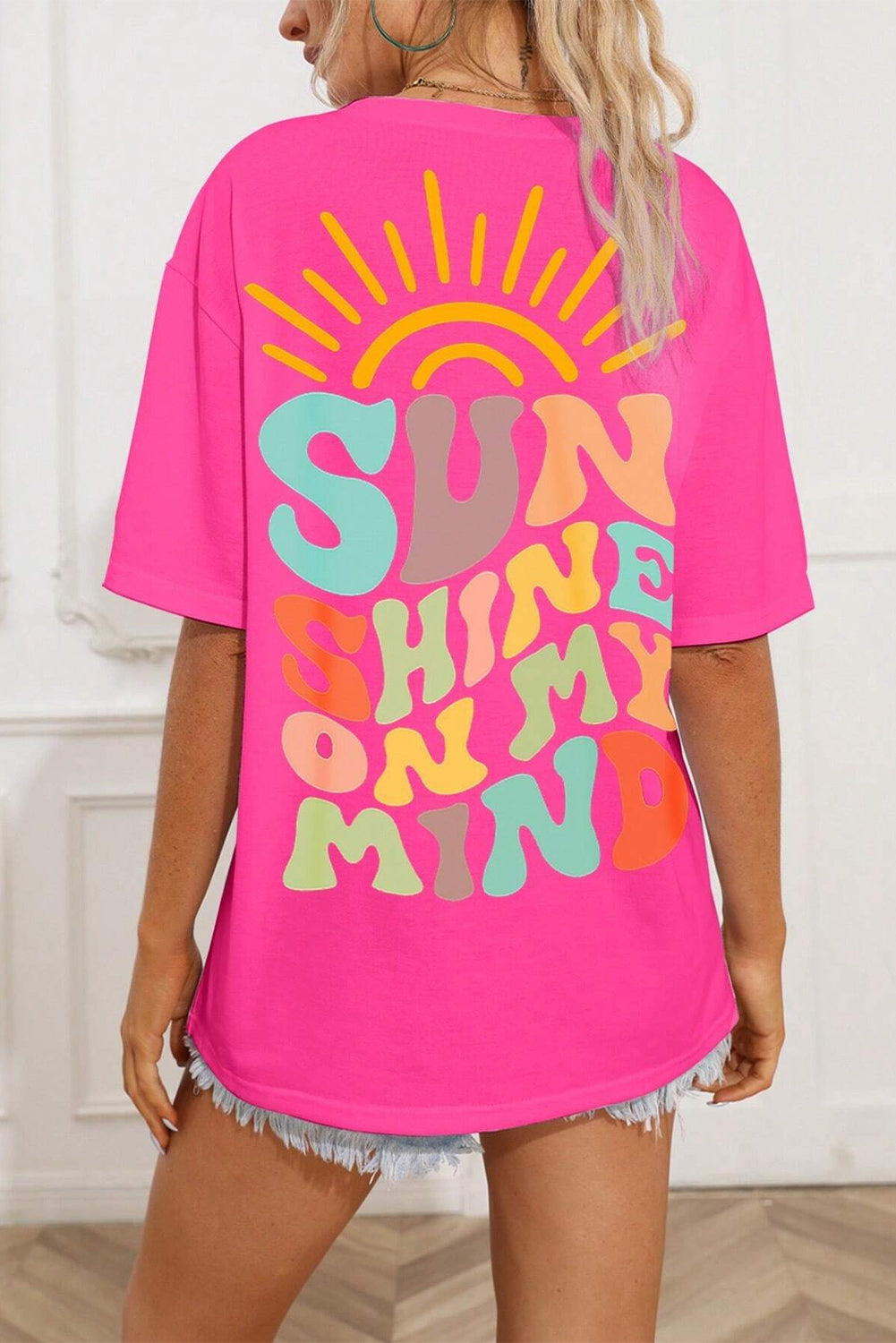 Mintgrünes SUNSHINE ON MY MIND T-Shirt mit Buchstaben-Print