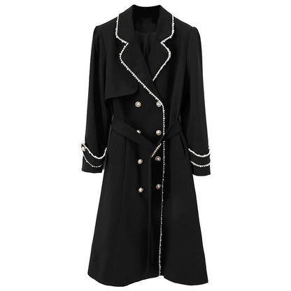 Women's Fashion Jacket Black Long Trench Coat