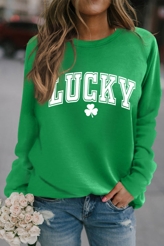 Sweat-shirt vert à manches raglan avec motif LUCKY Clover de St Patricks