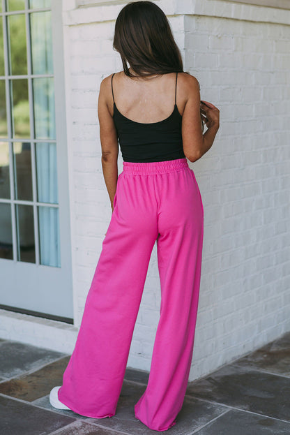 Rose - Pantalon de survêtement élastique taille haute à jambes larges et poches