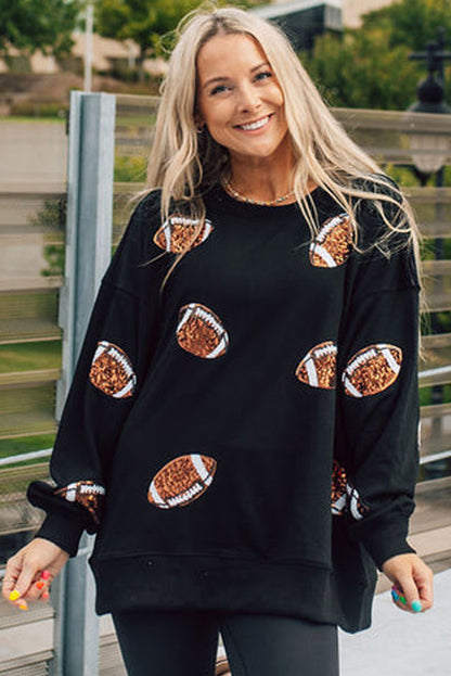 White Sequin Rugby Graphic Pullover Sweatshirt