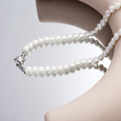 Fashion Simple Pearl Chain with Heart Shape Magnetic Buckle Pendant Necklace