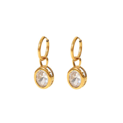 Boucles d'oreilles polyvalentes en or 18 carats, forme ovale éblouissante et incrustée de Zircon