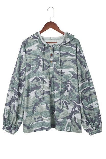 Sweat à capuche oversize vert à manches longues et imprimé camouflage