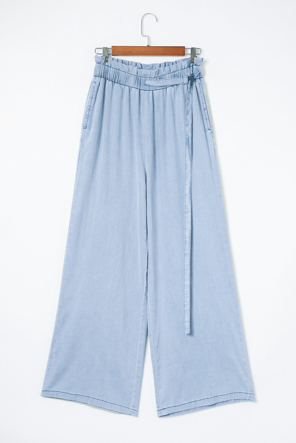 Sky Blue High Waist Pocketed Wide Leg Tencel Jeans