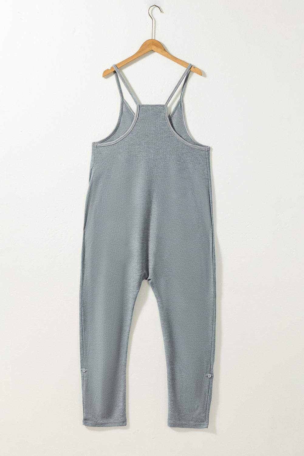 Gray Waffle Knit Spaghetti Strap Pocketed Jumpsuit