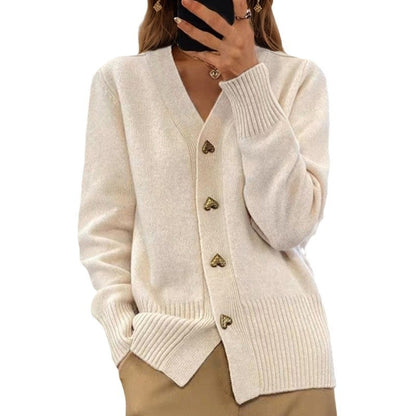 Autumn And Winter New Solid Color Long Sleeve V-neck Knitted Cardigan