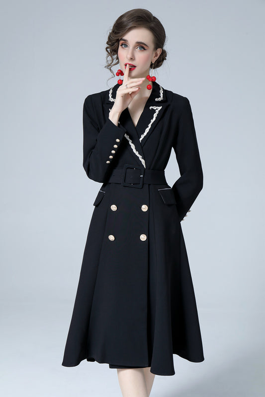 Robe ajustée à Double boutonnage avec col de costume pour femmes, avec ceinture