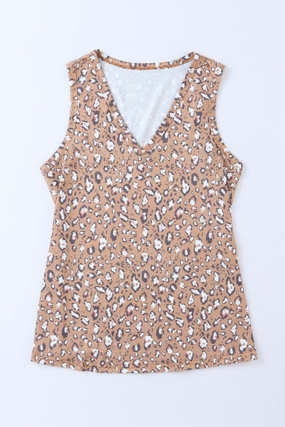 Cheetah V Neck Casual Tank Top for Women