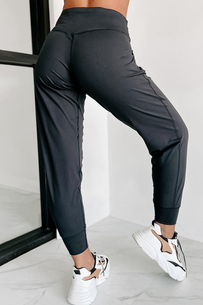 Pantalon de jogging taille haute noir avec poches et coutures apparentes