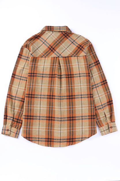 Chemise à manches longues boutonnée avec poche à carreaux orange