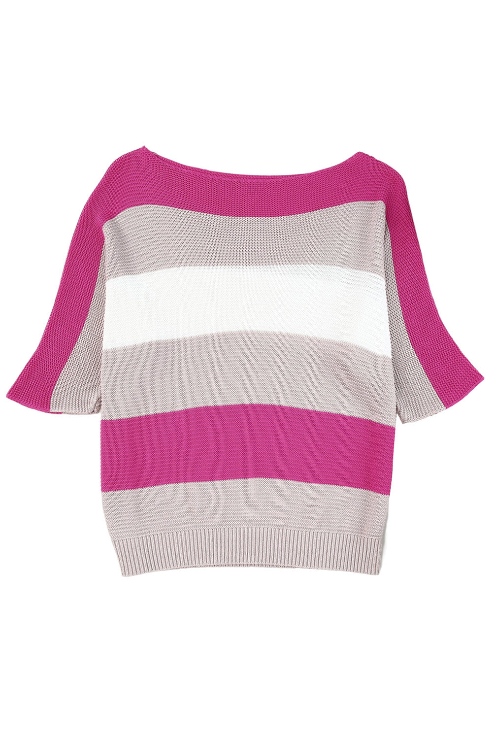 Rose Contrast Stripe Half Sleeve Knit Top