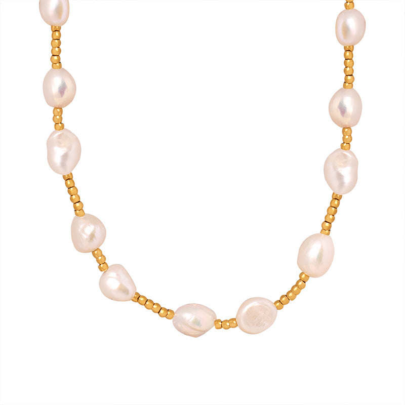 18K Gold Exquisite Fashionable Pearl and Small Round Bead Beaded Design Versatile Necklace