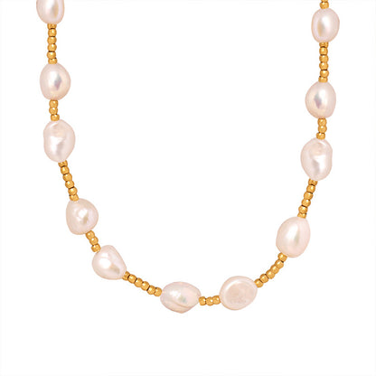 18K Gold Exquisite Fashionable Pearl and Small Round Bead Beaded Design Versatile Necklace