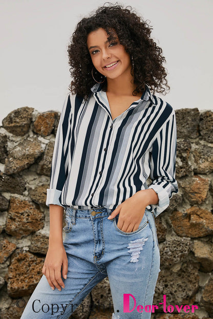 Black Brown Striped Modern Women Shirt