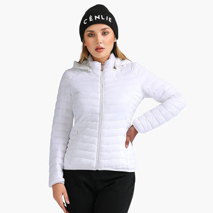 Veste courte à capuche amovible en coton léger avec col montant et fermeture éclair pour automne et hiver