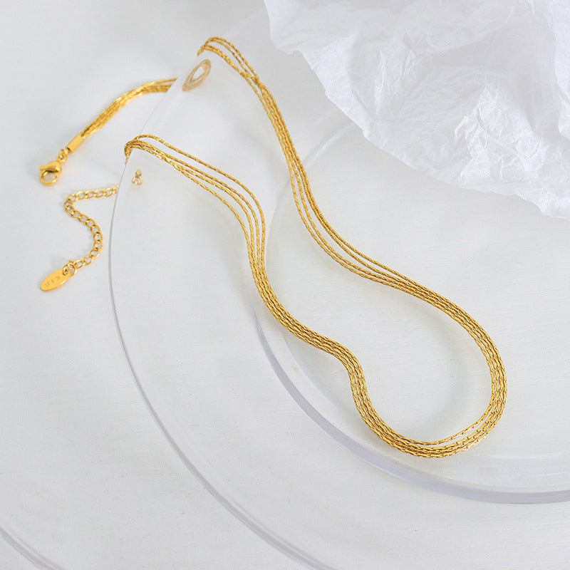 18K Gold Noble Atmosphere Thin Chain Multi-layered Design Simple Necklace