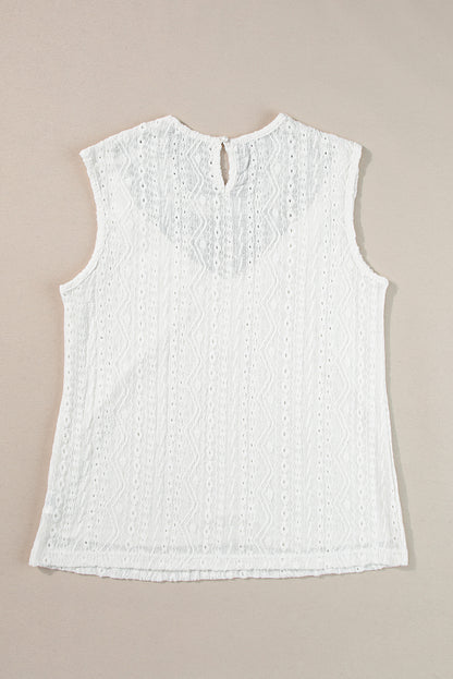 Apricot Guipure Lace Crochet Keyhole Back Sleeveless Top