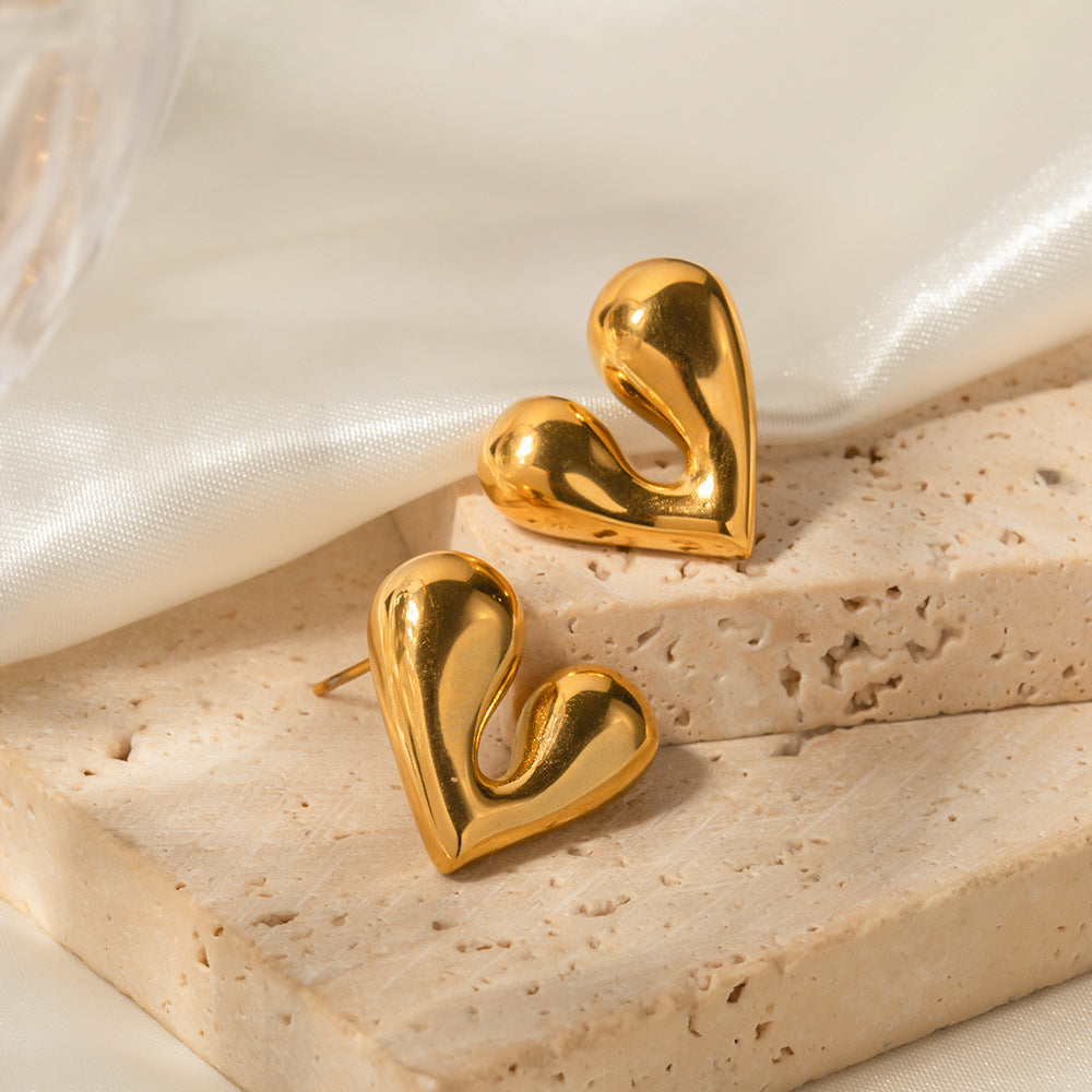 18K Gold Fashion Personality Liquid Heart Earrings