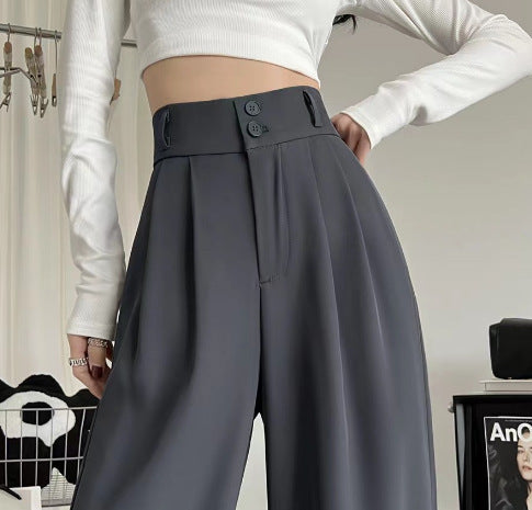 Anzughose mit weitem Bein für Damen, hohe Taille, Baggy-Hose mit geradem Bein